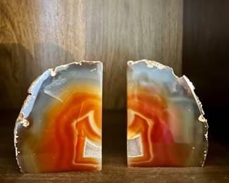 Vintage Natural Amber Agate Stone Bookends Rich Color Polished