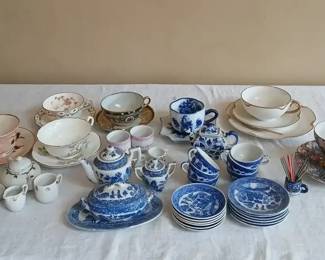 Vintage Blue Willow Porcelain Childs Tea Set More