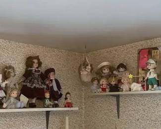 4 Shelves of Precious Moments, Barbie More Dolls