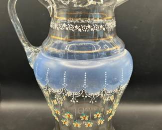 Victorian style painted glass pitcher