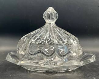 UV reactive vintage glass butter dish