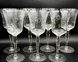 Gorgeous vintage etched glass goblets