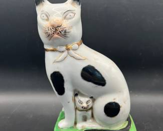 Signed Staffordshire style cat statue