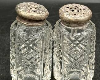 Sterling silver lids antique salt & pepper shakers