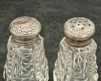 Sterling silver lids antique salt & pepper shakers