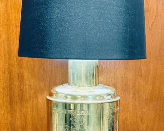 Vintage Chinoiserie tea canister lamp on footed stand.