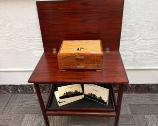 GRETE JALK, Mid-century modern danish flip top bar cart with removable tray