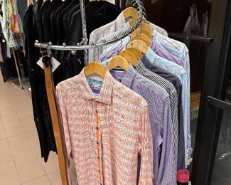 Robert Graham, Lacoste, Ralph Lauren, and Polo. Isaia Napoli, Scotch & Soda, Strellson, Billy Reid. Columbia, Adidas, Nike, Cremieux, Joseph A Bank, Individualized Shirts, Size: Medium to Large with a few Extra Large.