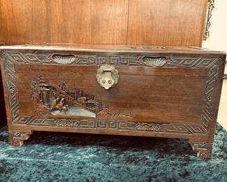Vintage hand carved Chinese Camphor Trunk.