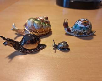 Collectible Snail Figurines  Cloisonn, Enamel  SilverTone  4 Pieces