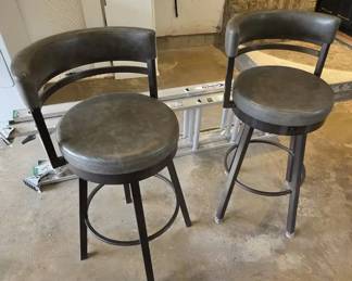 Set of 2 Upholstered Swivel Bar Stools with Backs
