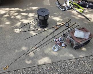 Fishing Gear Lot  Rods, Reels, Tackle Bag, Line  DynaTrap
