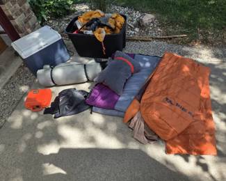 Camping Gear Lot with Big Agnes Sleeping Pad, Sleeping Bags  Electric Cooler