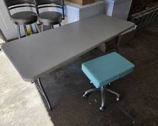 Folding Utility Table  Aqua Rolling Adjustable Stool