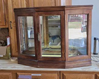 Wood  Glass Curio Display Cabinet  Missing Shelf
