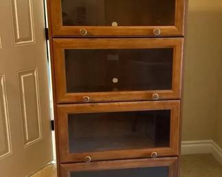 Four Tier Traditional Wooden Barrister Bookcase With Glass Doors