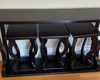 Dark Wood Nesting Console Table With 3 Stool Serpentine Legs