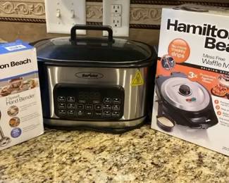 Hamilton Beach Two Speed Hand Blender, Hamilton Beach Waffle Maker, Survivi 6.5 Quart Multi Slow C