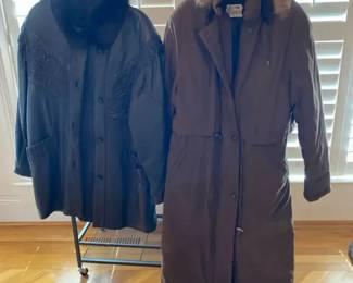 Fur Trimmed Siberian Black Leather And Long Brown Down Winter Coat