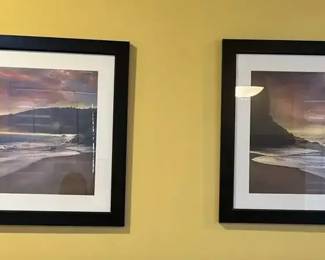 Pair Of Contemporary Coastal Landscape Art Prints In Black Frames