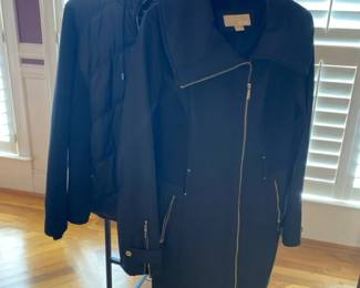 Michael Kors Black Hooded Winter Ski Puff Jacket And Lined Mid Trench