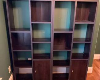 Pair Of Dark Wood Cubic Shelving units