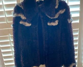 Henig Furs Knitted Fur Jacket Black With Black And White Trim