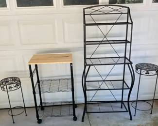 Black Metal Bakers Rack Woodtopped Metal Rolling Kitchen Cart 2 Lightweight Aluminum Stands
