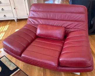Red leather Chair Very Modern Silver Metal Legs Curved Armrest