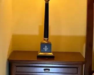 Pennsylvania House TwoDrawer Walnut Night Stand, French Style Black Bronze Table Lamp