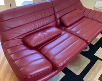 Red Leather With Horizontal Channeled Cushion Split back Design Low Profile