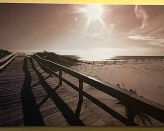 35x23 Sepia Toned Coastal Boardwalk Landscape Canvas Wall Art