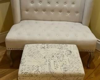 Adrianna Contemporary Wingback Loveseat With Matching Ottoman