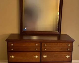 Traditional Cherry Six Drawer Dresser With Matching Mirror