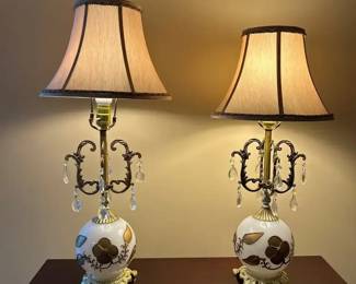 05 Pair Of Vintage Hollywood Regency Carl Falkenstein Opalescent Glass Lamps