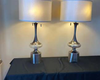 Pair Of Ashley Furniture Marsha Lamp Curved Glass Chrome Finish