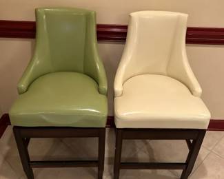 Upholstered Swivel Counter Stools With Wooden Legs Green White