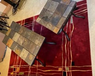 Multicolor Slate Tile Coffee And Side Table With Contemporary Area Rug