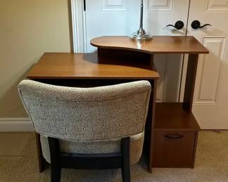 Tiered Computer Desk With Storage, vintage 1940S Chrome Adjustable Industrial Desk Lamp, armless acc