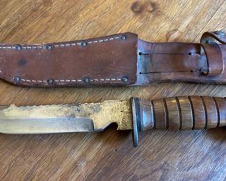 EGW Sawback Combat Knife Leather Sheath Vtg Waterman Korean War WWII Era