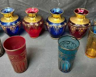 OM144Moroccan Hand Painted Tea Glasses Vintage Murano Art Small Vases with Gold Gilt