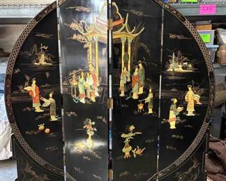 OM183VAsian Style 4Panel, Black Lacquer Folding Room Divider