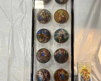 OM212Vintage Religious Stained Glass 2 Silent Night Christmas Collection Plates More