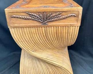 OM184VVintage Pencil Reed Rattan Pedestal Table Base Carved Wheat Sheaf Boho 1970s