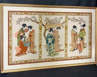 OM249Ukiyoe Style Needlepoint Embroidered Framed Tapestry