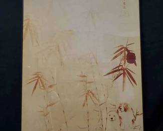 OM237Puppies And Bamboo In Moonlight Japanese Print