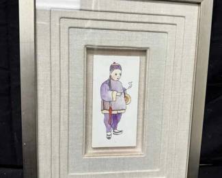 OM277Vintage Chinese Porcelain Plaque, Hand Painted And Framed