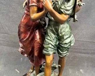 OM188Antique Style Bronze Sculpture Young Lovers Couple Statue After Auguste Moreau Figural