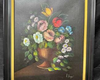 OM253Vintage L. Ruggeri Signed Floral Oil Painting