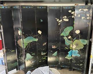 OM174Chinoiserie Style 2sided Lacquered Folding Screen